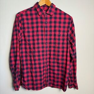 Banana Republic Men's Red/Black Check Untucked Slim Fit Button Up‎ Shirt Medium